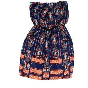 Buttons Women’s Size Small Navy Orange Teal Strapless, Abstract Print Mini Dress
